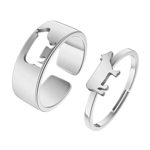 Ring Ringe Damen Bijouterie Herren Kuhpaar-Set Verstellbare Ringe Für Männer Frauen Tieralternative Silber von SiVaji