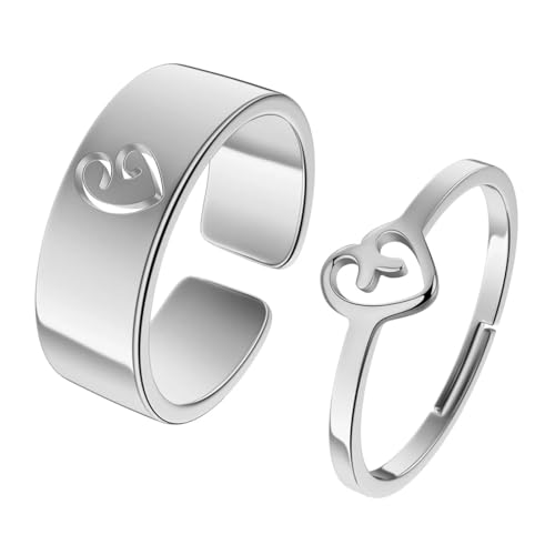 Ring Ringe Damen Bijouterie Herren Liebesherz Verstellbares Paar Ring Set Für Frauen Männer Braut Hochzeit Silber von SiVaji