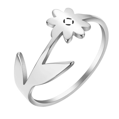 Ring Ringe Damen Bijouterie Herren Narzisen Blume Stapeln Natur Ring Für Frauen Männer Silber von SiVaji
