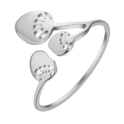 Ring Ringe Damen Bijouterie Herren Niedlicher Pilz Verstellbarer Ring Für Frauen Männer Minimalistischer Wald Natur Silber von SiVaji