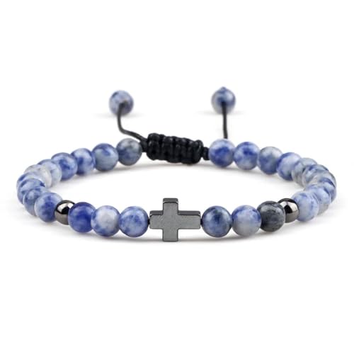 SiVaji Armband Armreif Schmuck Herren Frauen Bracelets Bracelet Jewellery Kreuz Verstellbares Armband Gewebter Armreif Paar Wunschgebet Religiöse Party Weiß-Blau von SiVaji