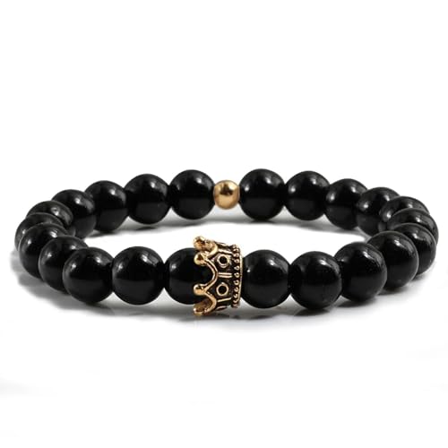 SiVaji Armband Armreif Schmuck Herren Frauen Bracelets Bracelet Jewellery Perlen Handgemachte Armbänder Krone Männer Naturstein Armband Frauen Brightblack-G von SiVaji