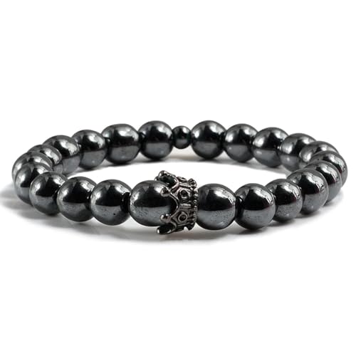 SiVaji Armband Armreif Schmuck Herren Frauen Bracelets Bracelet Jewellery Perlen Handgemachte Armbänder Krone Männer Naturstein Armband Frauen Hämatit-Schwarz von SiVaji