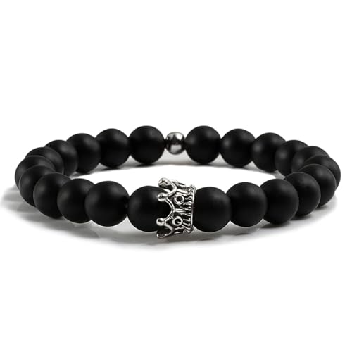 SiVaji Armband Armreif Schmuck Herren Frauen Bracelets Bracelet Jewellery Perlen Handgemachte Armbänder Krone Männer Naturstein Armband Frauen Matteblack-S von SiVaji