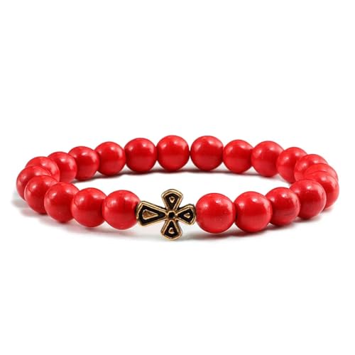 SiVaji Armband Armreif Schmuck Herren Frauen Bracelets Bracelet Jewellery Perlen Männer Armband Kreuz Armbänder Frauen Meditation Gebet Armreifen Rot von SiVaji