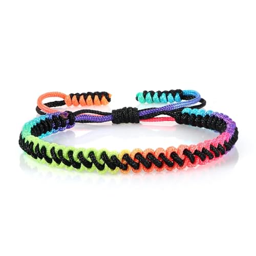 SiVaji Armband Armreif Schmuck Herren Frauen Bracelets Bracelet Jewellery Regenbogen Seil Geflochtenes Armband Bunte Handgemachte Knoten Faden Verstellbarer Armreif Frauen Männer Unisex Blackrope1 von SiVaji