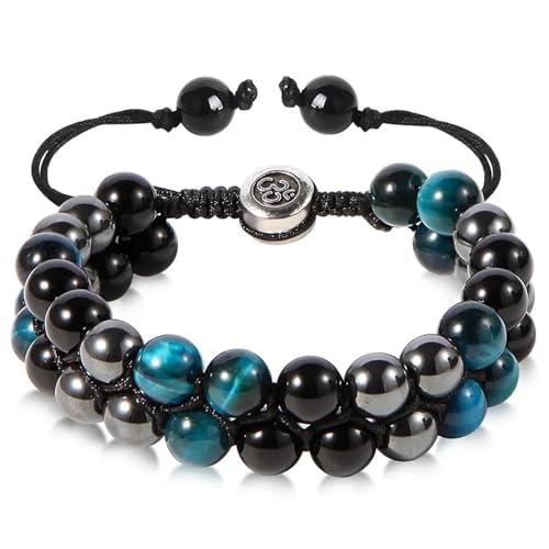 SiVaji Armband Armreif Schmuck Herren Frauen Bracelets Bracelet Jewellery Verstellbares Armband Doppellagig Handgewebter Reihenstrang Perlenarmbänder Paarparty Blau-Schwarz-3-3 von SiVaji