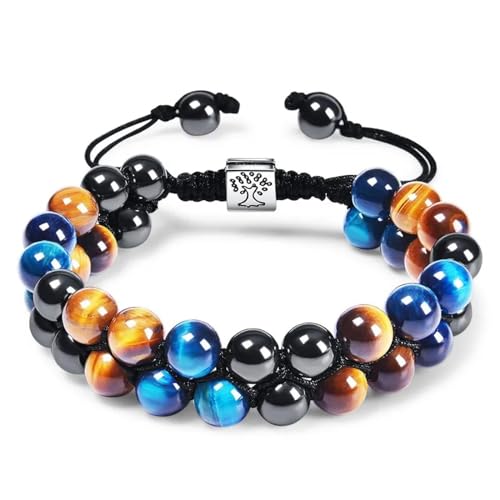 SiVaji Armband Armreif Schmuck Herren Frauen Bracelets Bracelet Jewellery Verstellbares Armband Doppellagig Handgewebter Reihenstrang Perlenarmreifen Paarparty Blau-Braun-Baum von SiVaji