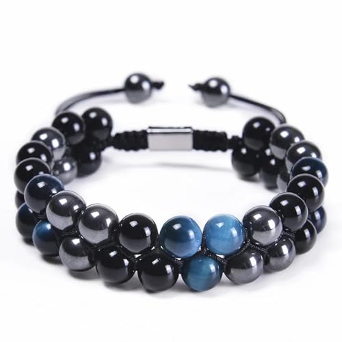 SiVaji Armband Armreif Schmuck Herren Frauen Bracelets Bracelet Jewellery Verstellbares Armband Doppellagig Handgewebter Reihenstrang Perlenarmreifen Paarparty Blau-Schwarz-3 von SiVaji