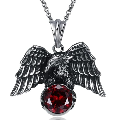 SiVaji Halskette Ketten Schmuck Herren Frauen Anhänger Necklace Adler Anhänger Halskette Männer Halskette Hip Hop Punk Accessoires Rot von SiVaji