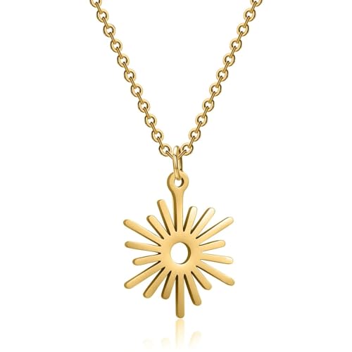 SiVaji Halskette Ketten Schmuck Herren Frauen Anhänger Necklace Hohle Sonnenblume Anhänger Halskette Frauen Hip Hop Punk Accessoires Gold von SiVaji