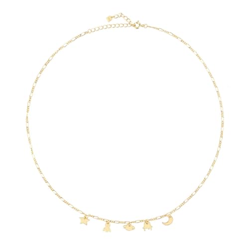 SiVaji Halskette Ketten Schmuck Herren Frauen Anhänger Necklace Kette Stern Mond Anhänger Halskette Lange Kette Frauen Rock Punk Gold von SiVaji