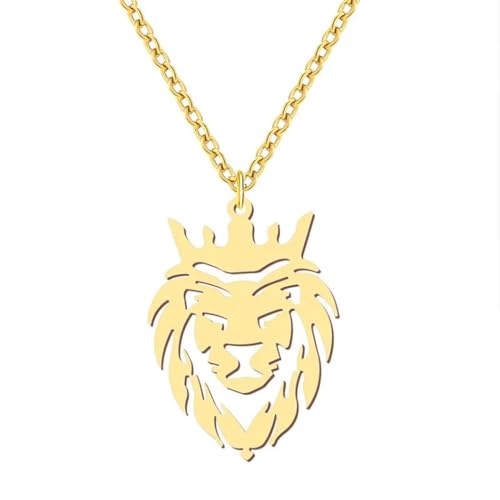 SiVaji Halskette Ketten Schmuck Herren Frauen Anhänger Necklace Krone Löwe Anhänger Männer Halskette Accessoires Gold von SiVaji