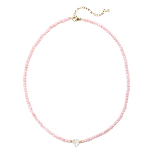 SiVaji Halskette Ketten Schmuck Herren Frauen Anhänger Necklace Mädchen Rosa Kleine Perlen Herzanhänger Halskette Xn318-Pink von SiVaji