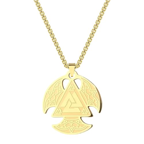 SiVaji Halskette Ketten Schmuck Herren Frauen Anhänger Necklace Wikinger Triangel Anhänger Halskette Männer Halskette Hip Hop Punk Accessoire Gold von SiVaji