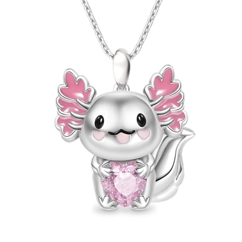 SiVaji Halskette Ketten Schmuck Herren Frauen Anhänger necklace Einzigartiges Herz Roter Kristall Karikatur Niedlich Rosa Axolotl Anhänger Halskettefür Frauen Exquisite Karikatur Tierschmuck Zubehö von SiVaji