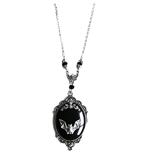 SiVaji Halskette Ketten Schmuck Herren Frauen Anhänger necklace Halloween schwarze Fledermaus Vampir Ohrringe Halskette Ring Schmuck Set Halloween gruselig Dekor Party Gothic Schmuck Geschenk für F von SiVaji