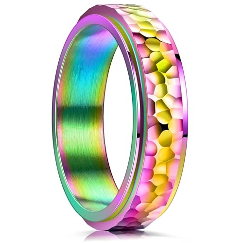 SiVaji Ring Ringe Damen Bijouterie Herren 6Mm Design Ring Für Damen Herren Fidget Ring 12 Regenbogen von SiVaji