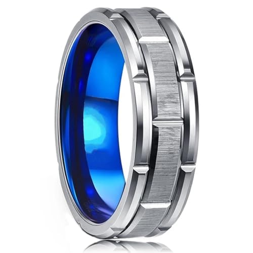 SiVaji Ring Ringe Damen Bijouterie Herren 8Mm Ring Gebürstet Doppelrillenmuster Männer Ehering Party Für Frauen 10 Blaufarbe von SiVaji