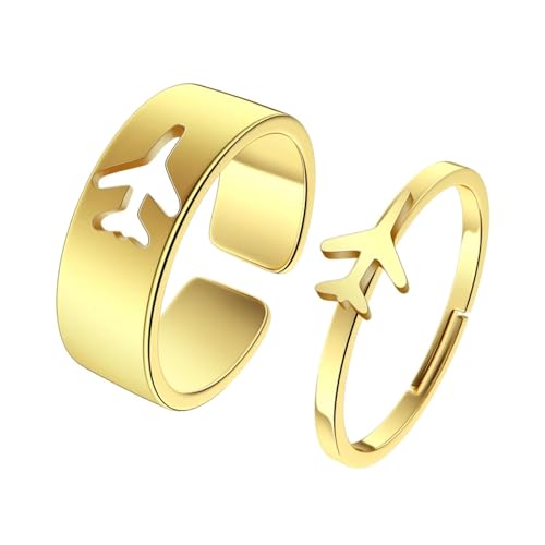 SiVaji Ring Ringe Damen Bijouterie Herren Flugzeugpaar Set Verstellbarer Ring Für Männer Engagement Pilot Flugbegleiter Gold von SiVaji