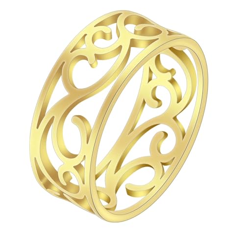 SiVaji Ring Ringe Damen Bijouterie Herren Vintage Hohler Filigraner Blume Des Lebens Stapelring Für Frauen Männer 7 Gold von SiVaji