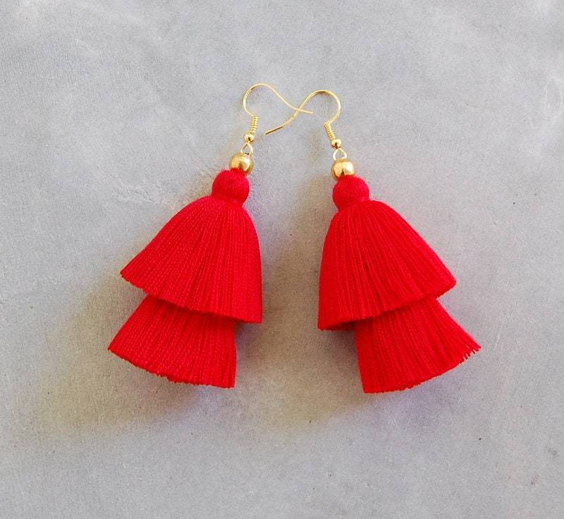 Handgemachte Zweireihige Quastenohrringe - Sie Können Ihre Farben Wählen von SiamHillTribes