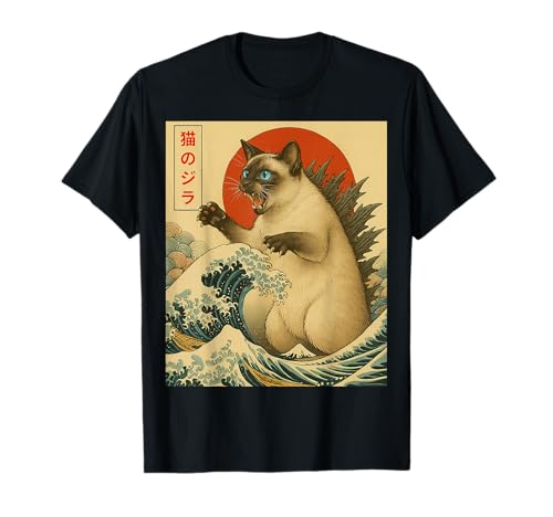 Catzilla Siamesische Katze, japanische Kunst, Geschenke für Männer, Frauen, Kinder T-Shirt von Siamese Cat Apparel Gifts Graphic Tees