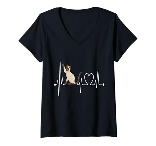 Damen Siamesischer Herzschlag EKG Lustiger Tierliebhaber Katzenbesitzer T-Shirt mit V-Ausschnitt Damen Siamesischer Herzschlag EKG Lustiger Tierliebhaber Katzenbesitzer T-Shirt mit V-Ausschnitt von Siamese Cat Lovers Shirt Funny Pet Owners Gift