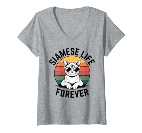 Damen Siamesisches Leben Katze Männer Frauen Kinder Geschenk T-Shirt mit V-Ausschnitt Damen Siamesisches Leben Katze Männer Frauen Kinder Geschenk T-Shirt mit V-Ausschnitt von Siamese Life Forever