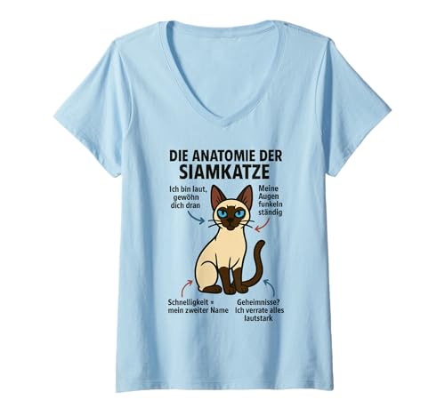 Damen Lustiges Siamkatze Katzen Anatomie T-Shirt mit V-Ausschnitt Damen Lustiges Siamkatze Katzen Anatomie T-Shirt mit V-Ausschnitt von Siamkatze Anatomie Katzen Humor