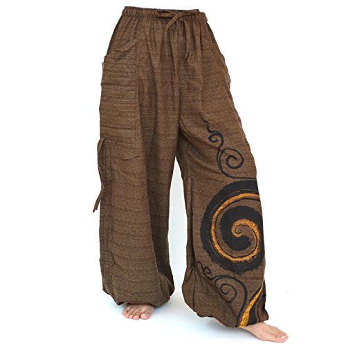 Haremshose Herren Damen Aladinhose Baggy Pants Böhmische Hose Drop Crotch Pants Einstellbare Länge Einheitsgröße, braun, Einheitsgröße von Siamrose