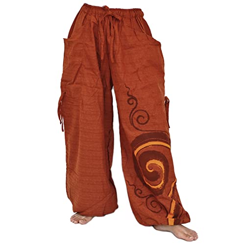 Siamrose Baggy Haremshose für Herren und Damen, weites Bein, Yoga-Lounge-Hose, verstellbare Länge, 2 Taschen, Einheitsgröße, Orange/Abendrot im Zickzackmuster (Sunset Chevron), Einheitsgröße von Siamrose