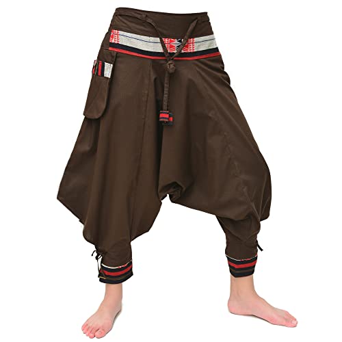 Siamrose Japanischer Stil Samurai Haremshose Herren Damen Yoga Ninja Pants handgefertigt aus Baumwolle, Braun, Einheitsgröße von Siamrose