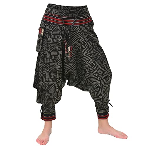 Siamrose Japanischer Stil Samurai Haremshose Herren Damen Yoga Ninja Pants handgefertigt aus Baumwolle, Schwarz-graues Muster, Einheitsgröße von Siamrose