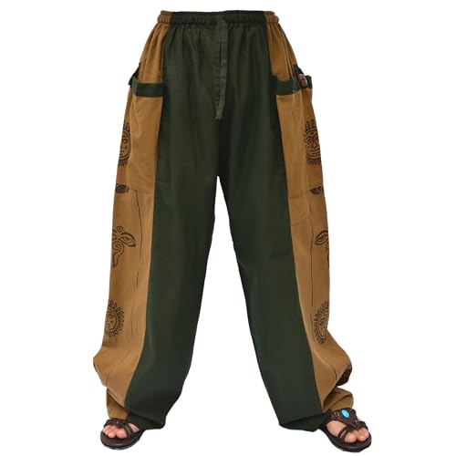Siamrose Lässige Yoga-Haremshose für Herren und Damen, Loungehose, 2 große Taschen, Grün/Braun, Einheitsgröße von Siamrose