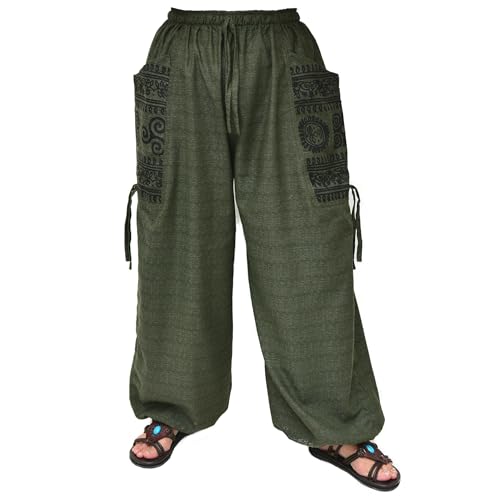 Siamrose Lässige Yoga-Lounge-Haremshose für Damen und Herren, mit verstellbarer Länge, 2 große Taschen, Grün , Einheitsgröße von Siamrose