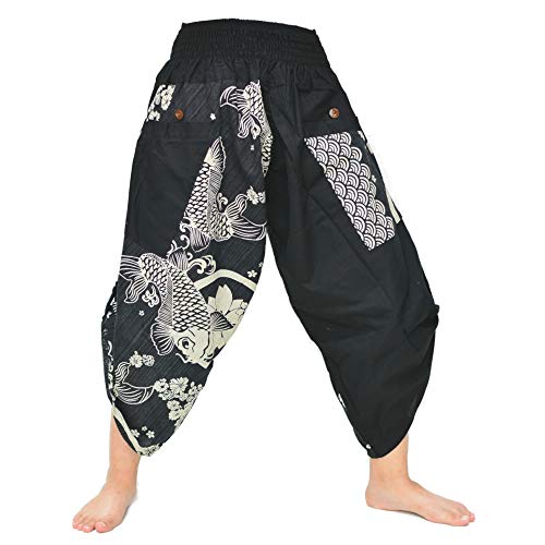 Siamrose Samurai Haremshose Herren Damen Yoga Ninja Pants handgefertigt aus Baumwolle - Schwarz - Einheitsgröße von Siamrose