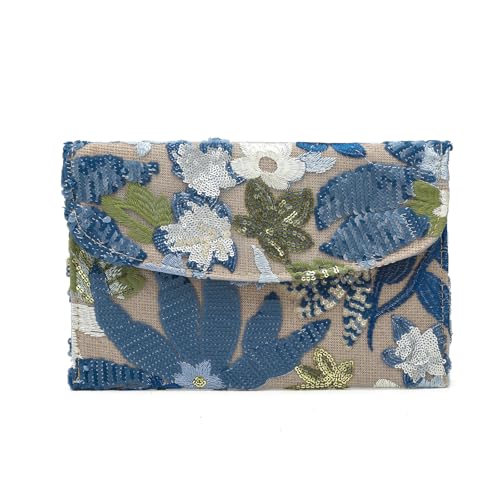 Sibalasi Damen-Clutch mit Blumenstickerei, Perlen, glitzernde Party-Geldbörse mit Pailletten-Umschlag, Hochzeits-Geldbörse, Blau von Sibalasi