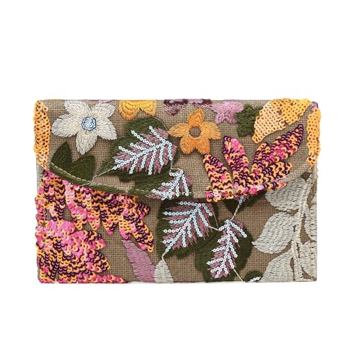 Sibalasi Damen-Clutch mit Blumenstickerei, Perlen, glitzernde Party-Geldbörse mit Pailletten-Umschlag, Hochzeits-Geldbörse, Orange/Abendrot im Zickzackmuster (Sunset Chevron) von Sibalasi