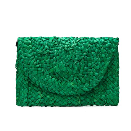 Sibalasi Damen Stroh-Clutch Sommer Stroh Strandtasche gewebt Abend Geldbörse Umschlag Handtasche Khaki Geldbörse, Grün von Sibalasi