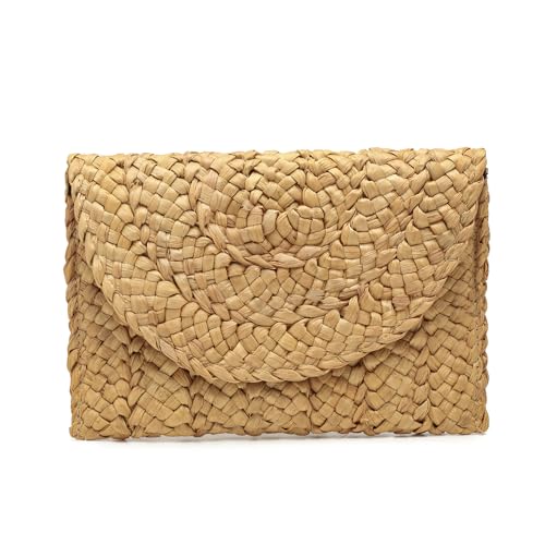 Sibalasi Damen Stroh-Clutch Sommer Stroh Strandtasche gewebt Abend Geldbörse Umschlag Handtasche Khaki Geldbörse, Khaki Sibalasi Damen Stroh-Clutch Sommer Stroh Strandtasche gewebt Abend Geldbörse Umschlag Handtasche Khaki Geldbörse, Khaki von Sibalasi