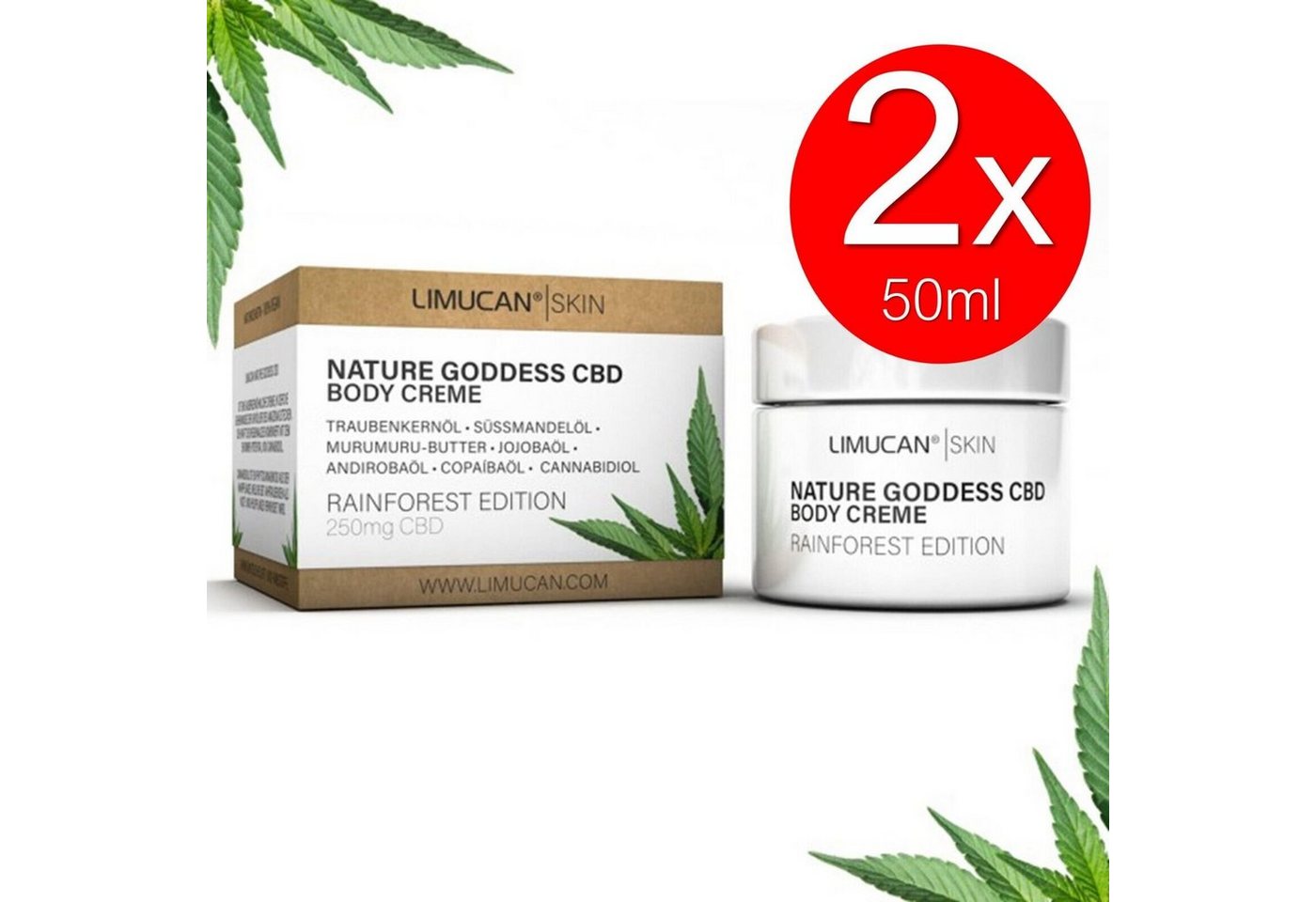 Sibastore Hautcreme LIMUCAN Hautcreme Set 2x50ml 250mg Körper Body Creme Kosmetik Beauty Körpercreme für trockene Haut Feuchtigkeitscreme natürliche Inhaltsstoffe Intensive Pflege Feuchtigkeitsspendende & schützende Creme, 2-tlg., Handcreme Cream für alle Hauttypen geeignet Pflegeprodukt von Sibastore