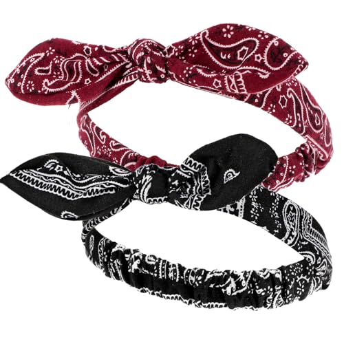 2 Stück Haarband Dehnbar Damen Stirnband Stirnbänder Haarschleife Haarbänder Kopftuch Damen Kopftuch Boho Stirnband Print Haarschmuck 90er Jahre Outfit Damen Accessoires (Rot+Schwarz) von Sibba