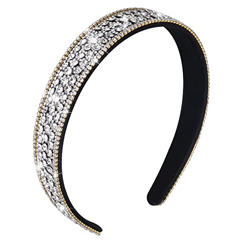 Sibba 1 PC Stirnband Strass Breites Haarband Kopfbedeckung Braut Hochzeit Mode Schick Juwelen Besetzt Bling Silber Perlen Glitzernd Kunstdiamant Kristall Funkeln Pailletten Geburtstag Mädchen Frauen von Sibba