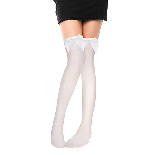 Sibba 1 Paar Hohe Kniestrümpfe Overknee Spitze Kawaii Rüschen Lang über Extra Lässige Rüschen Kostüm Schleife Strumpfhose Mesh Polyester Gothic für Schule Cosplay Party Mädchen Frauen Weiß 6 Jahre von Sibba