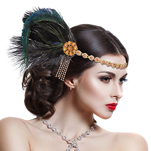 Sibba 1920er Jahre Accessories Flapper Stirnband Für Frauen Mädchen Feder Gatsby Kopfschmuck 20er Accessoires Eine Nacht Haar Vintage Kristall Abschlussball Cocktail Party Retro Thema von Sibba