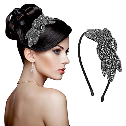 Sibba 1920er Jahre Stirnbänder für Frauen Accessoires Kristall Braut Hochzeit Schwarz Kopfschmuck 20er Strass Flapper Vintage Haar Valentinstag Accessoire Mädchen Kostüm Abschlussball Party Retro von Sibba