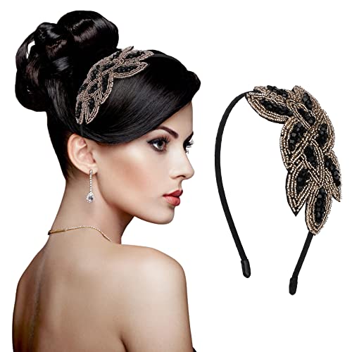 Sibba 1920er Jahre Stirnbänder für Frauen Accessoires Kristall Braut Hochzeit Schwarz Kopfschmuck 20er Strass Flapper Vintage Haar Valentinstag Accessoire Mädchen Kostüm Abschlussball Party Retro von Sibba