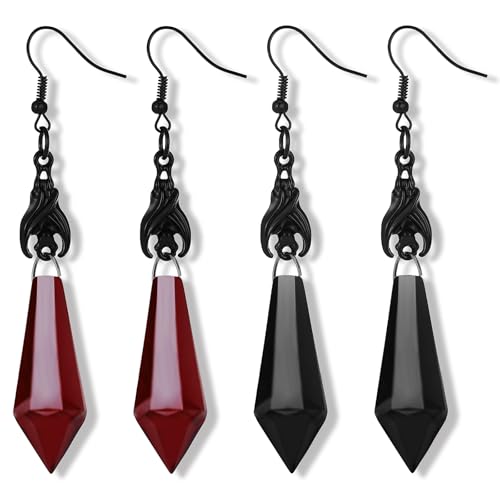 Sibba 2 Paar Gothic Tropfen Ohrringe Halloween Fledermaus Anhänger Punk Retro Ohrstecker 80er Vintage Baumeln Ohrhänger Schmuck Gotik Fledermäusen Hängeohrringe für Frauen Männer Karneval Mottoparty von Sibba