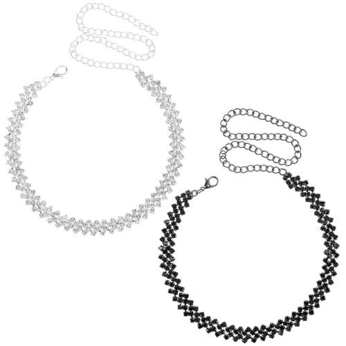 Sibba 2PCS Kette Damen Strass Choker Halsband Halskette Schmuck Glänzende Kristall Halsketten Hochzeit Brautkette Elegant Halskette Gothic Tattoo Ketten für Frauen Mädchen Prom Party(Schwarz, Silber) von Sibba